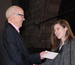 Imogen Royce receiving bursary award from David Wood